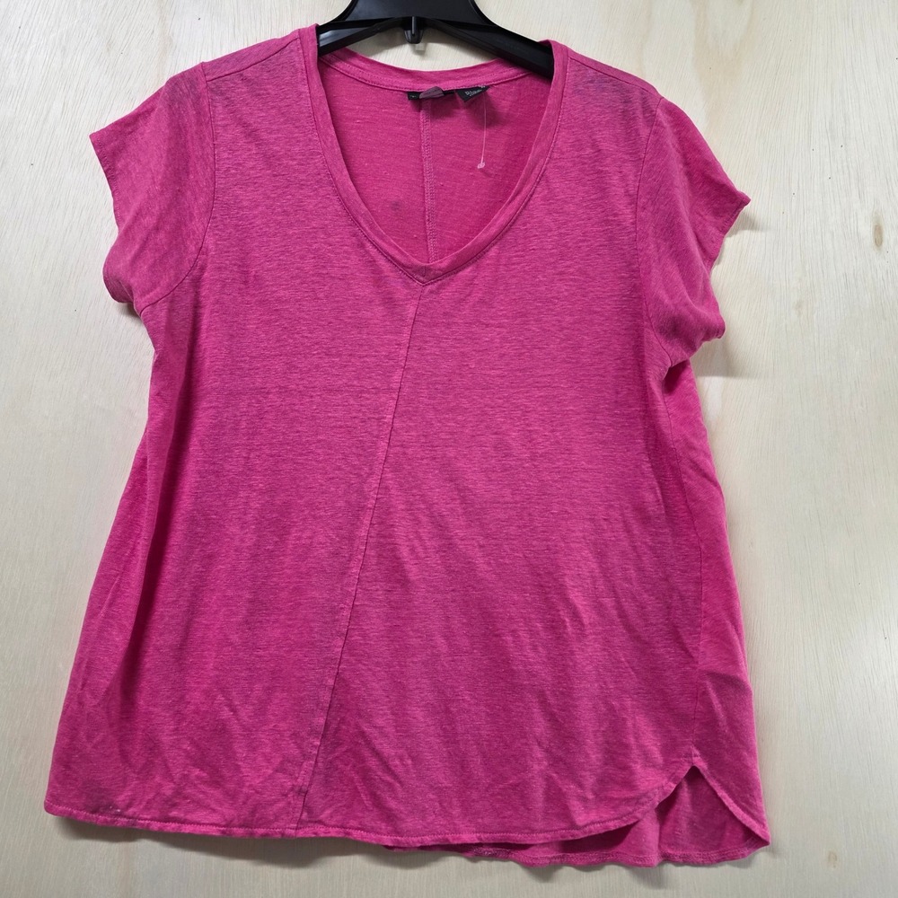 Tahari Womens Pink 100% Linen V-Neck Short Sleeve Seam Detail Top Size L - Picture 11 of 11